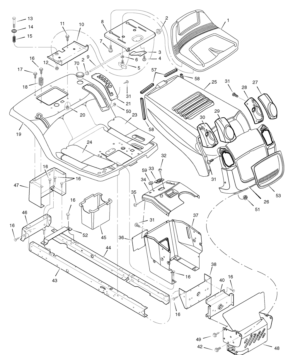 Chassis And Hood Diagram and Parts List for 385002X50C 2007 Briggs and Stratton Lawn Tractor